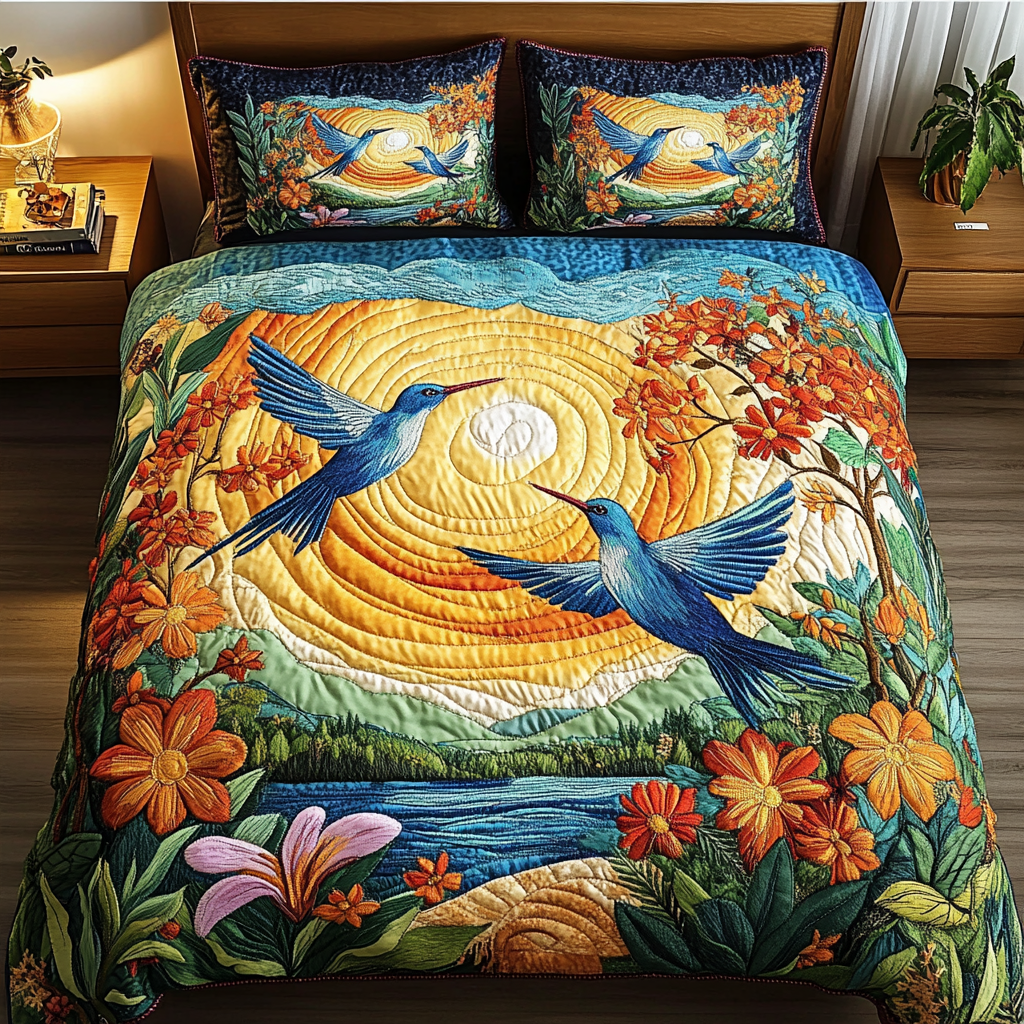 Set di Biancheria da Letto Trapuntata Colibrì