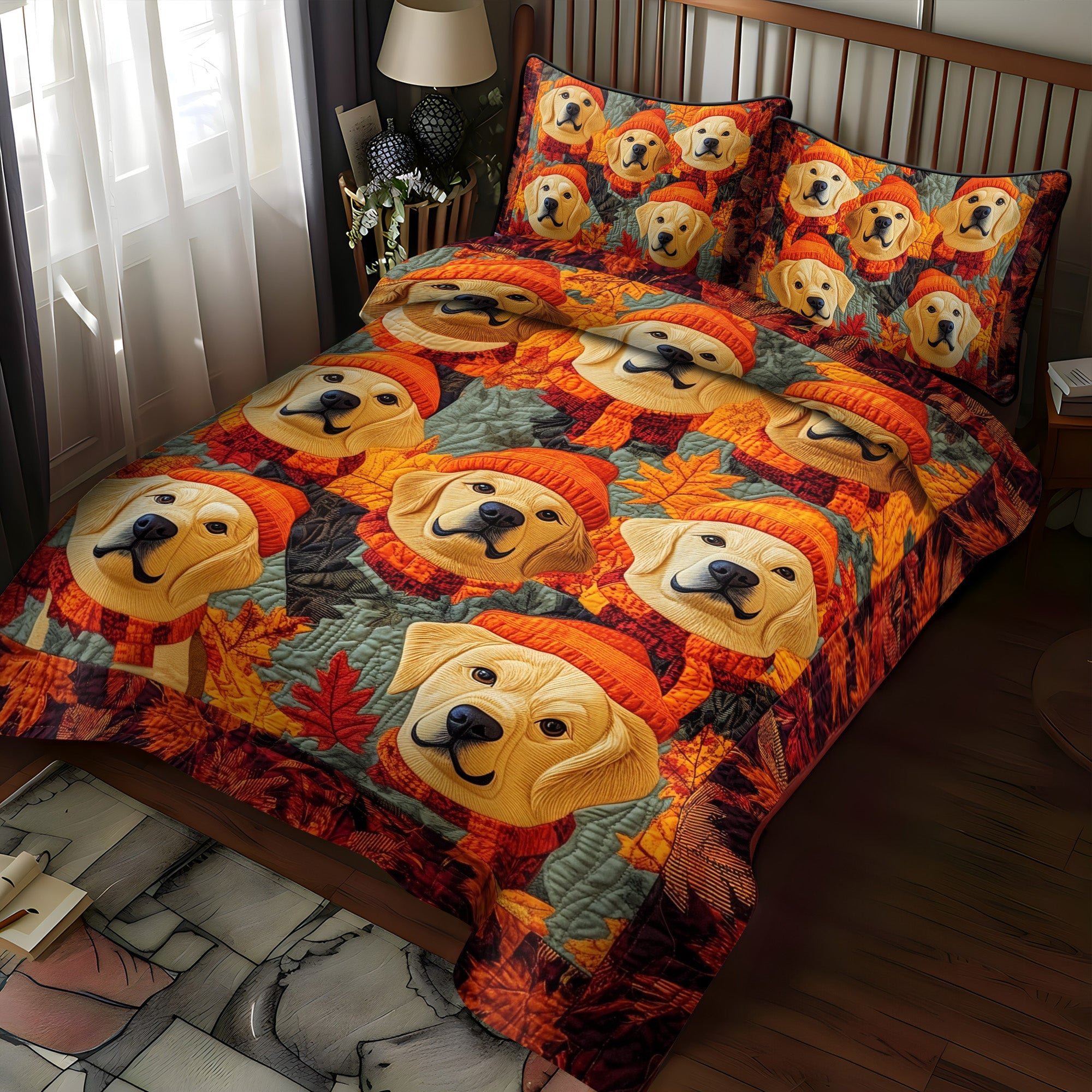 Set di Biancheria da Letto Trapuntata 3 Pezzi Autunno nel Retriever