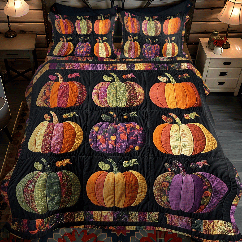 Set di Biancheria da Letto Trapuntata 3 Pezzi Zucca dell'Autunno
