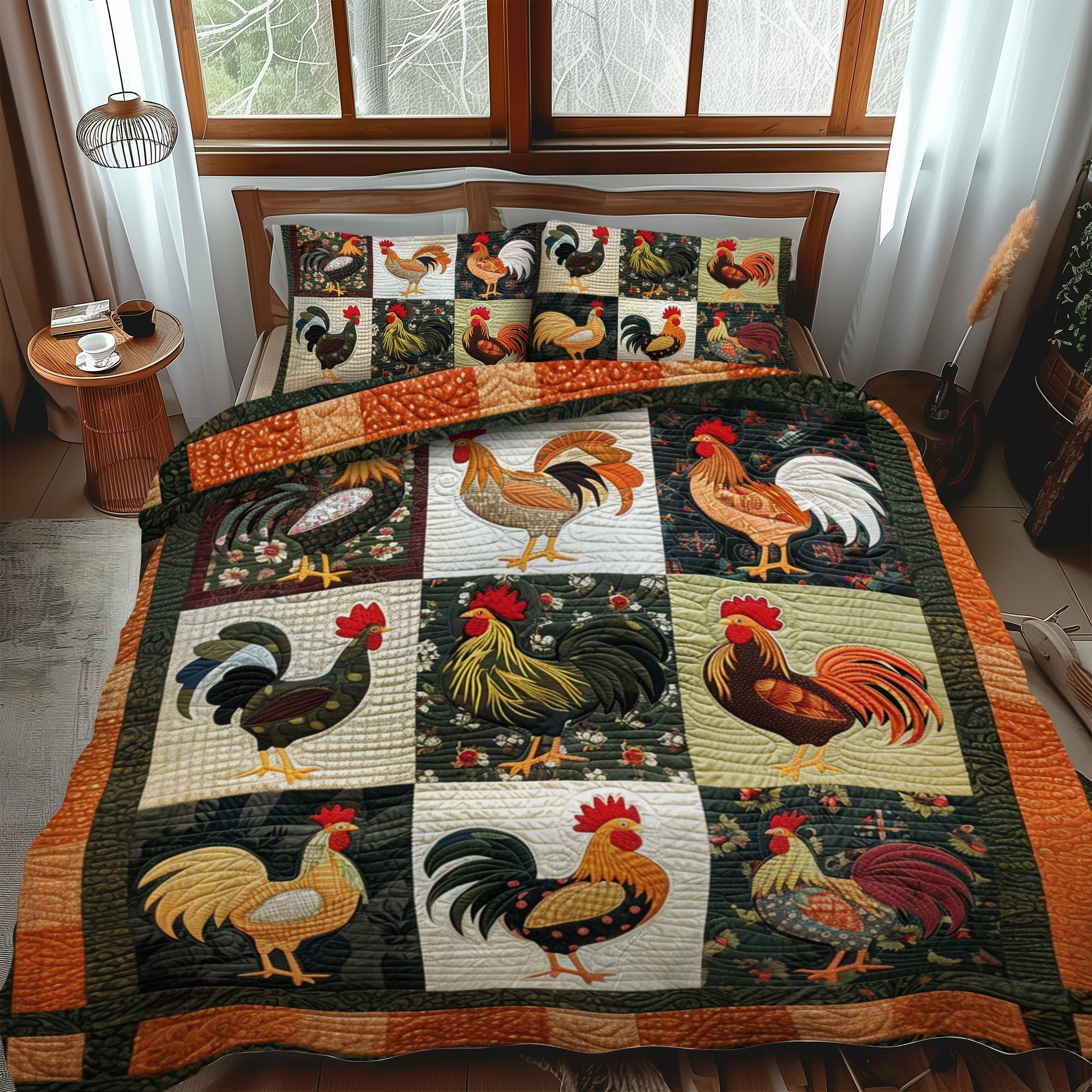 Set di Biancheria da Letto Trapuntata 3 Pezzi Farmstead Fowl