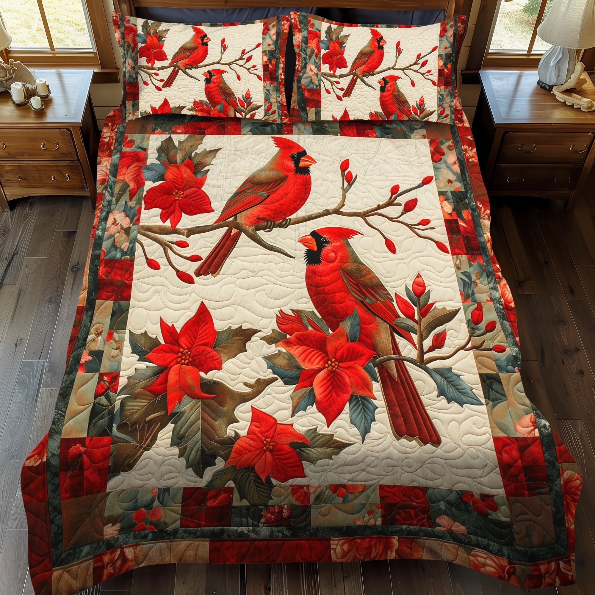 Set di Biancheria da Letto Trapuntata 3 Pezzi Cardinale Festivo
