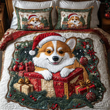 Set di Biancheria da Letto Trapuntata 3 Pezzi Corgi Festivo