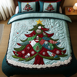 Set di Biancheria da Letto Trapuntata 3 Pezzi Trapunta Festiva dell'Albero