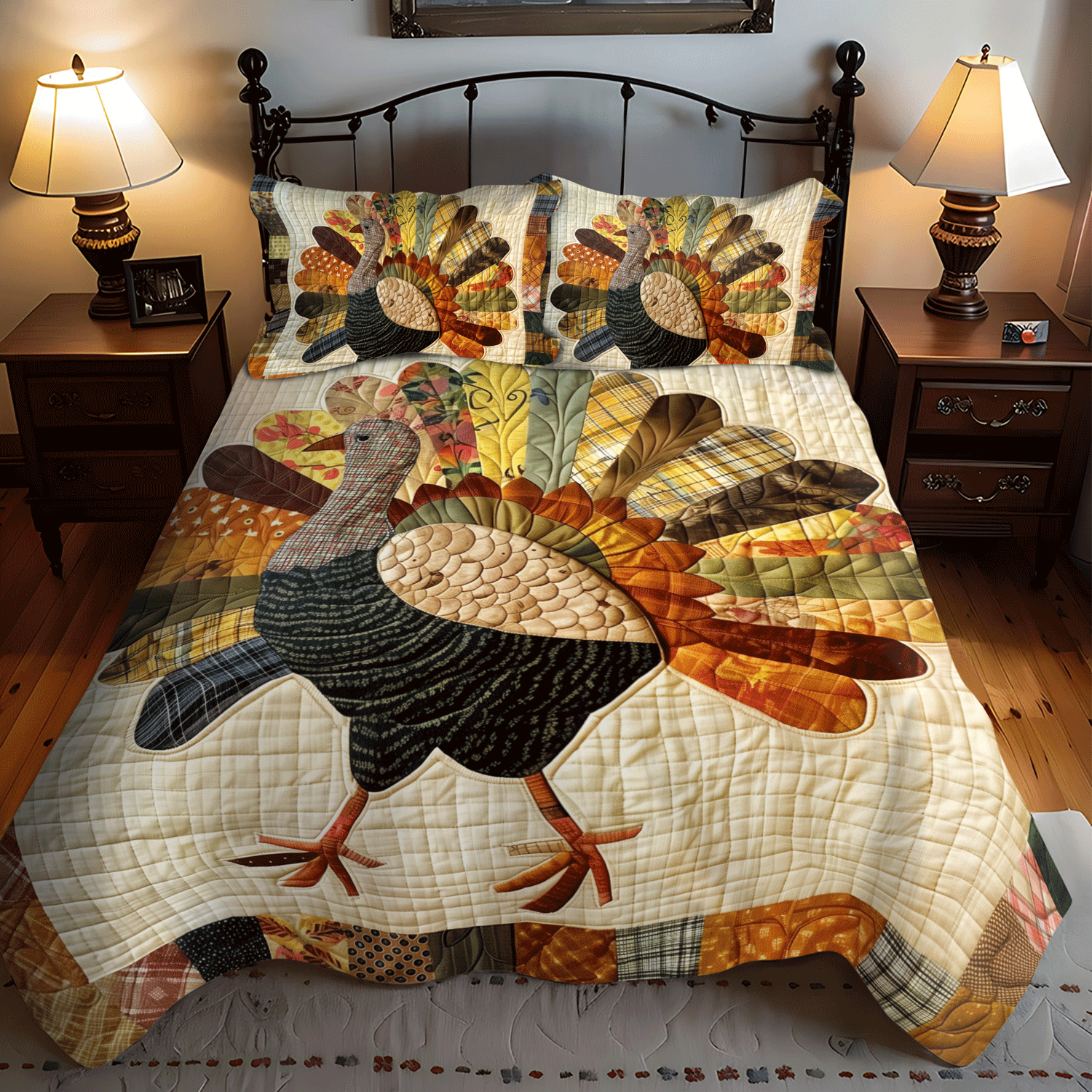 Set di Biancheria da Letto Trapuntata 3 Pezzi Tacchino Festivo