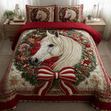 Set di Biancheria da Letto Trapuntata 3 Pezzi Cavallo Festivo Bianco