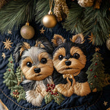 Yorkie Festivo Copri Base per Albero di Natale Trapuntato