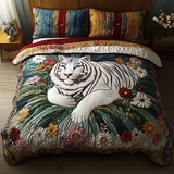 Set di Biancheria da Letto Trapuntata 3 Pezzi Tigre Feroce Bianca