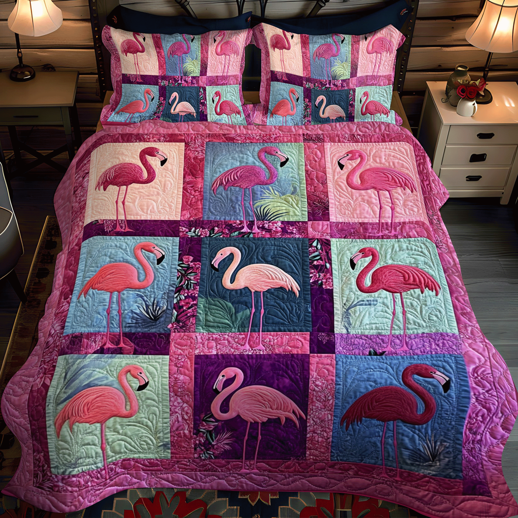 Set di Biancheria da Letto Trapuntata 3 Pezzi Paradiso del Fenicottero