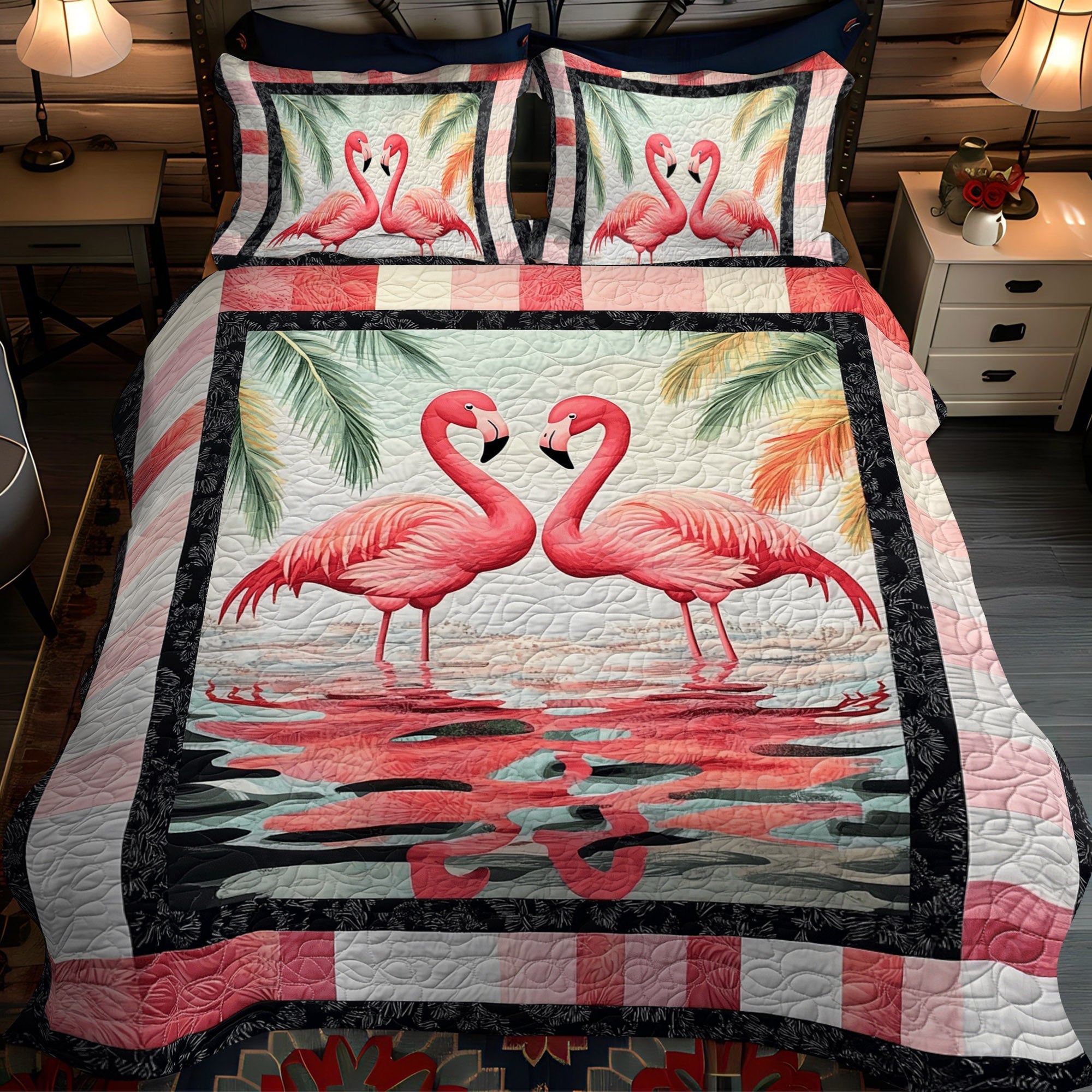 Set di Biancheria da Letto Trapuntata 3 Pezzi Paradiso del Fenicottero