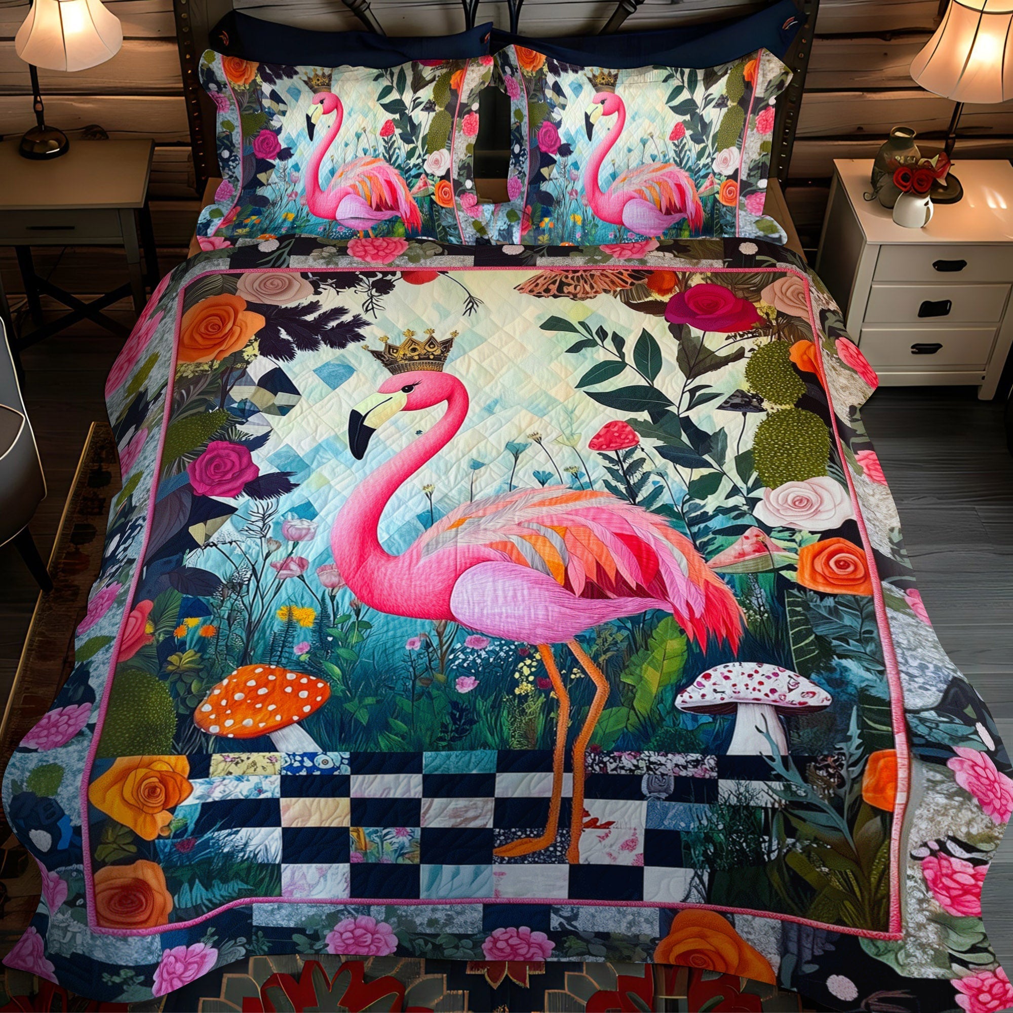 Set di Biancheria da Letto Trapuntata 3 Pezzi Splendore del Fenicottero