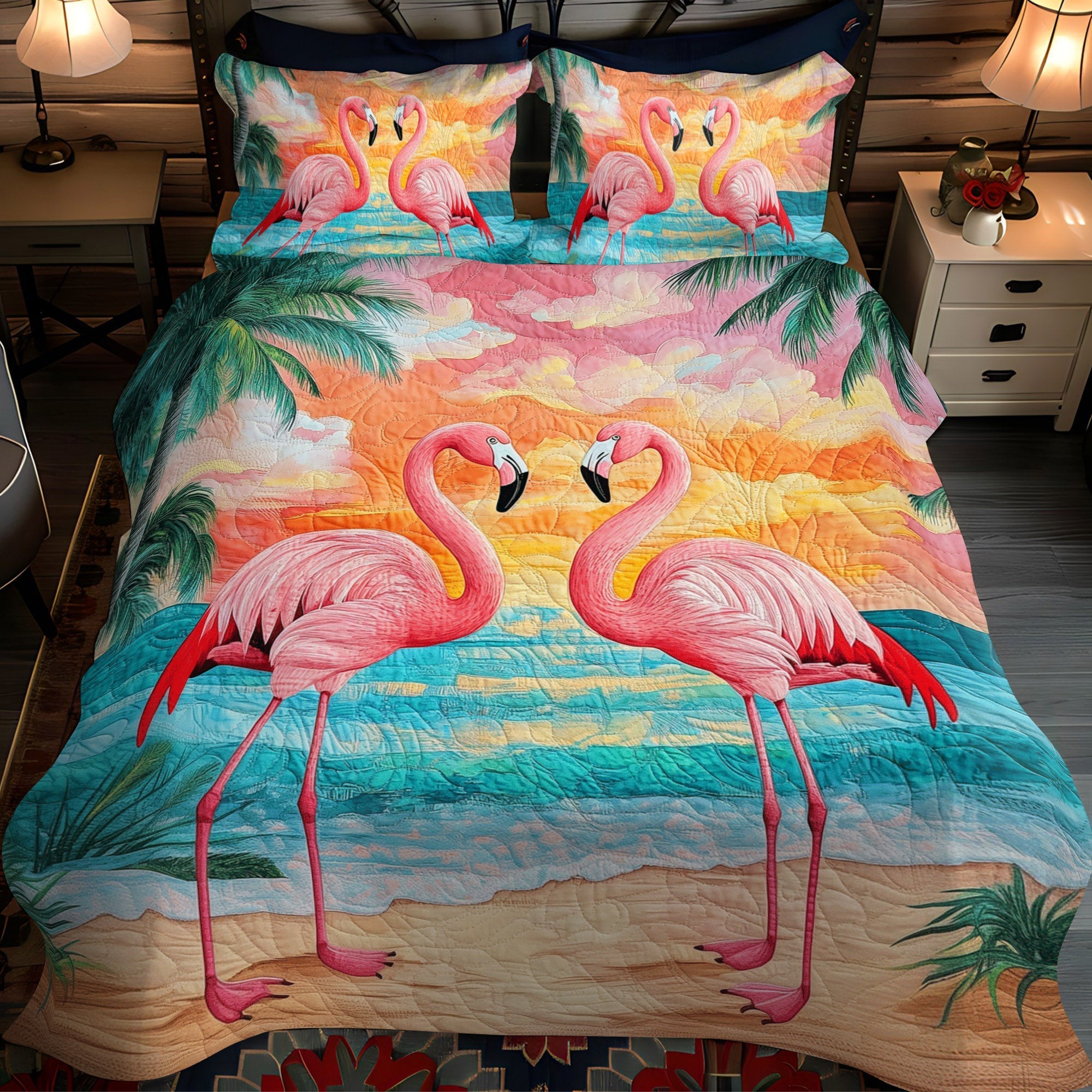 Set di Biancheria da Letto Trapuntata 3 Pezzi Splendore del Fenicottero