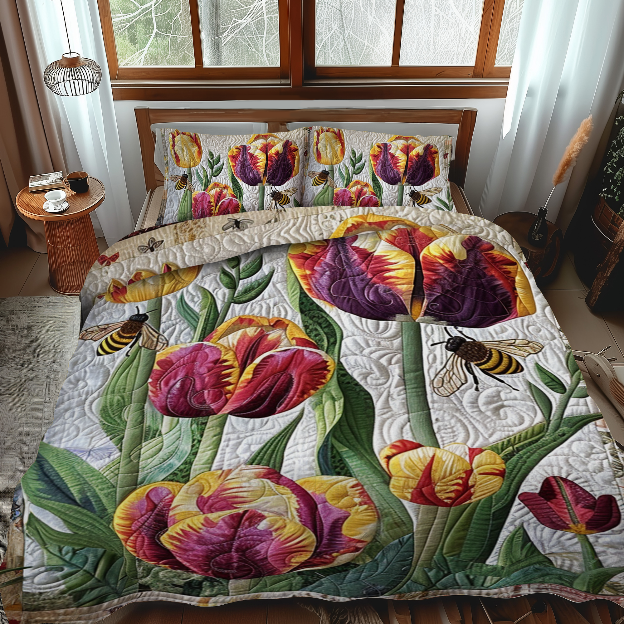 Set di Biancheria da Letto Trapuntata 3 Pezzi Ronzio Floreale
