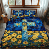 Set di Biancheria da Letto Trapuntata 3 Pezzi Croce Floreale