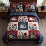 Set di Biancheria da Letto Trapuntata 3 Pezzi Floreale Grid