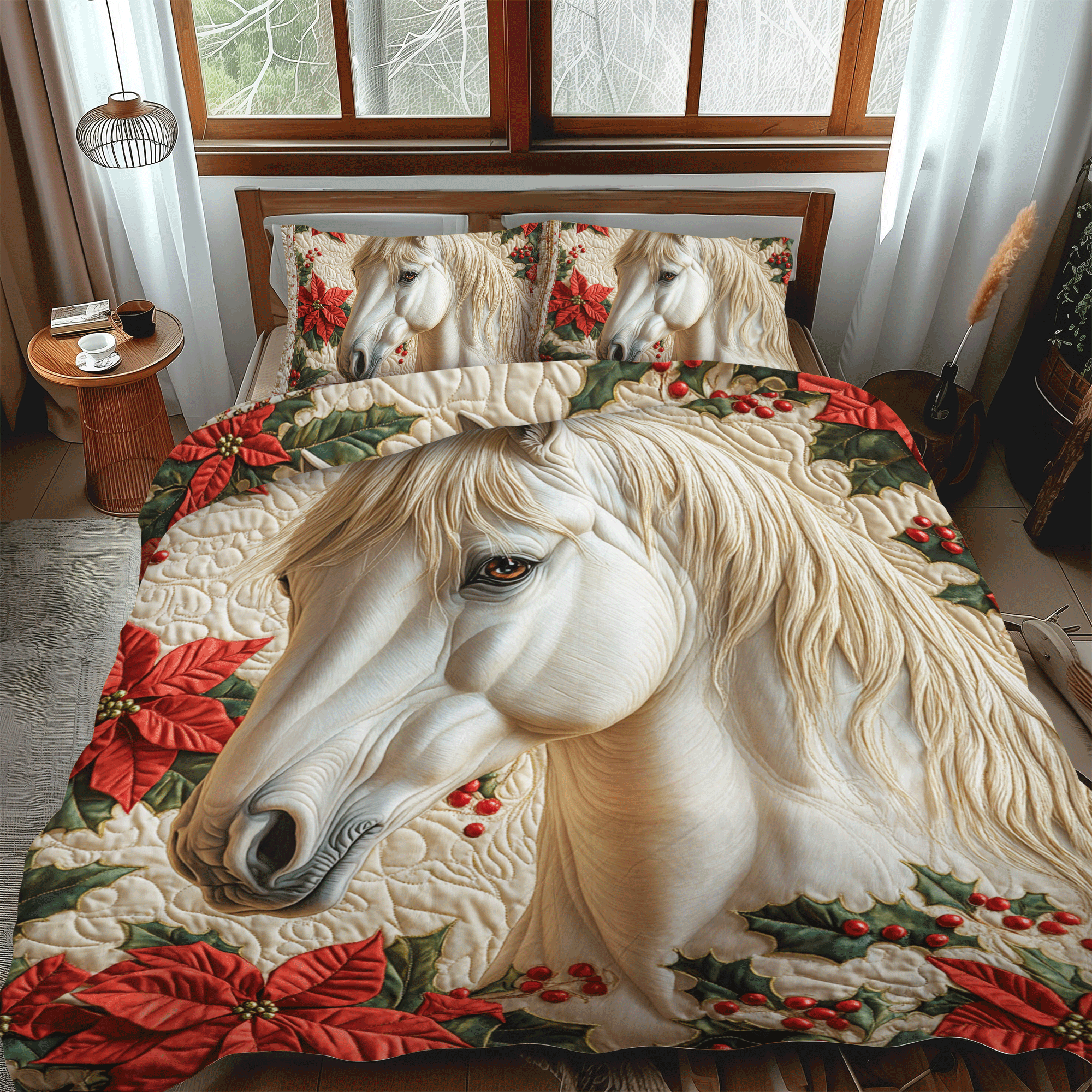Set di Biancheria da Letto Trapuntata 3 Pezzi Cavallo Floreale