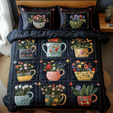 Set di Biancheria da Letto Trapuntata 3 Pezzi Floreale Mugs