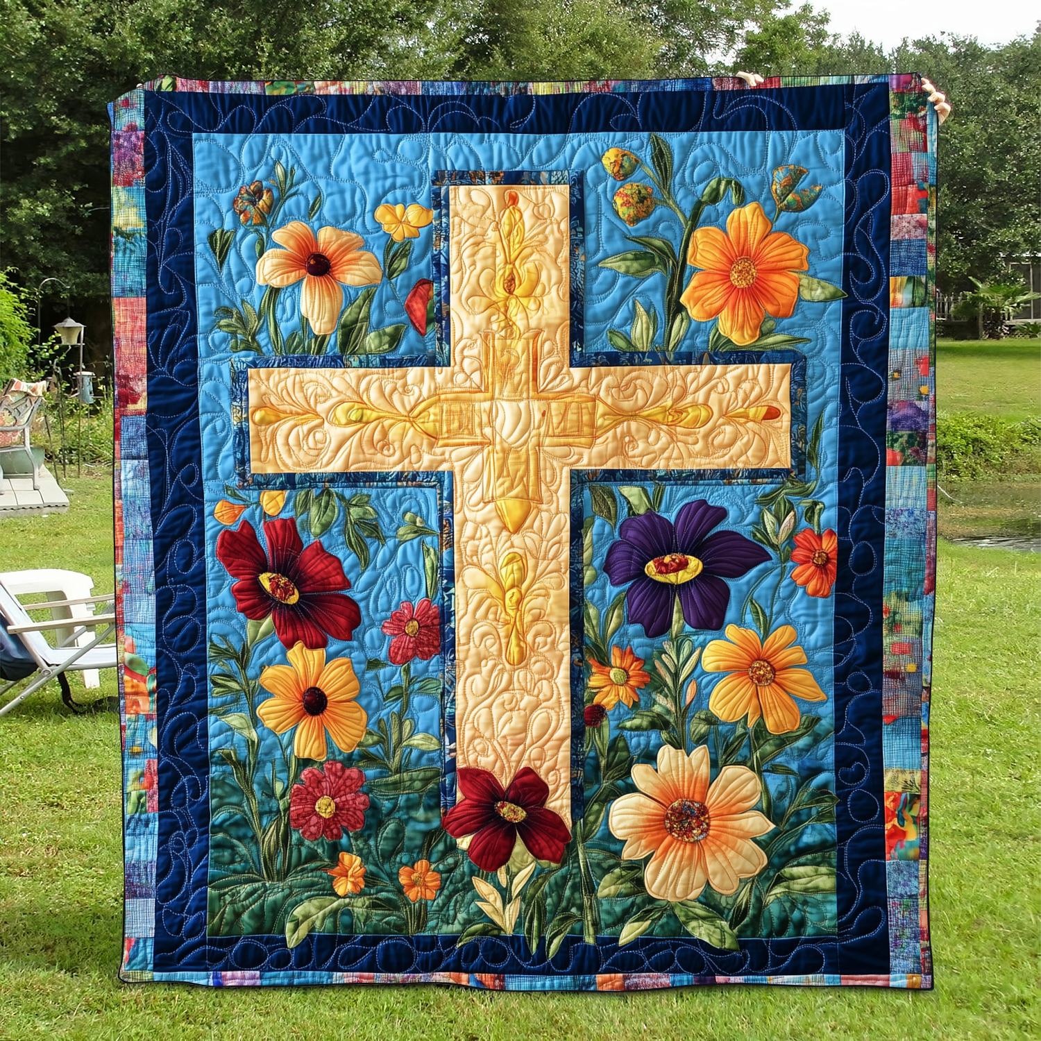 Croce a Patchwork Floreale Coperta Trapuntata