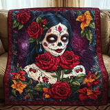 Teschio con Corona di Fiori Coperta Trapuntata