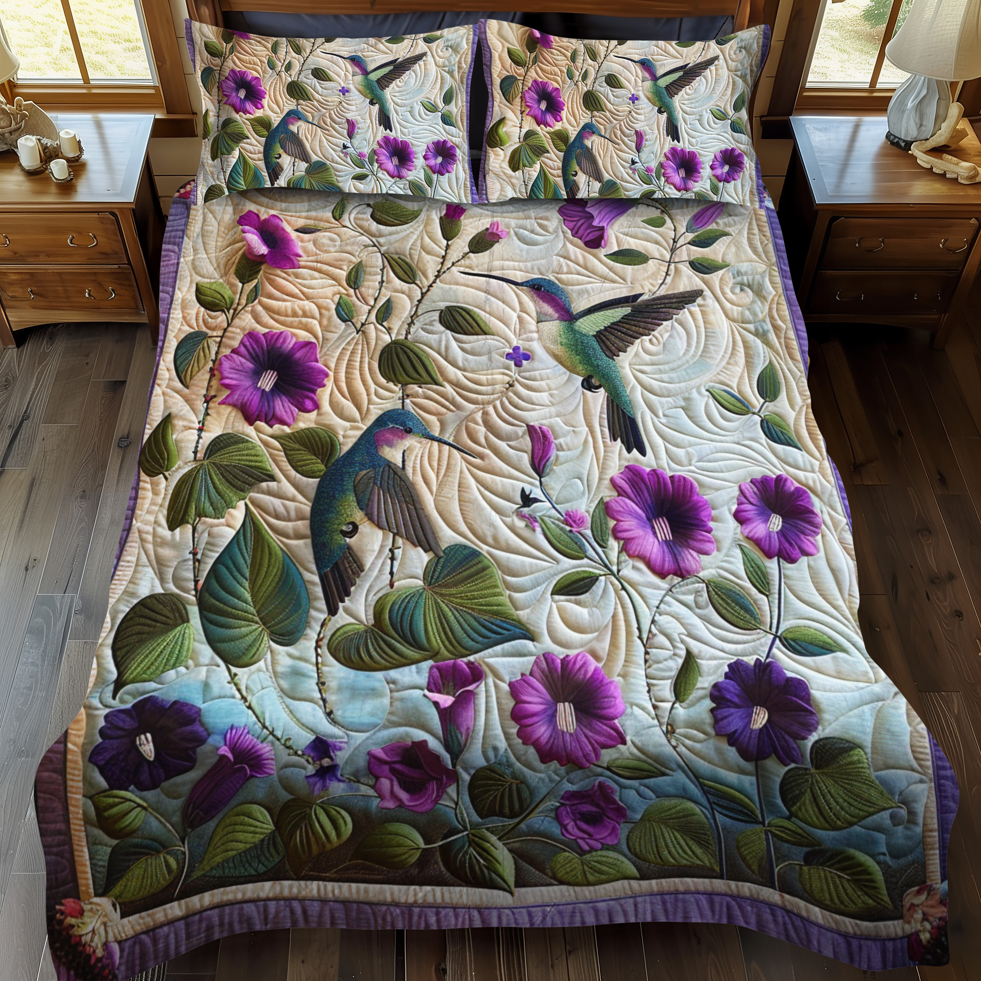 Set di Biancheria da Letto Trapuntata 3 Pezzi Danza del Fiore
