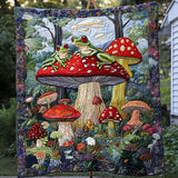 Fantasia di Rane e Funghi Coperta Trapuntata