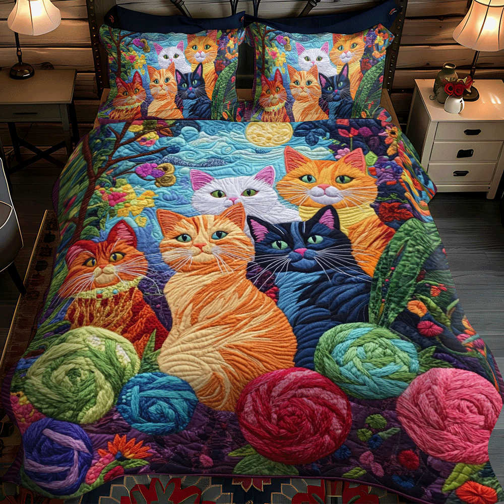 Set di Biancheria da Letto Trapuntata 3 Pezzi Gatto di Funky di Yarn