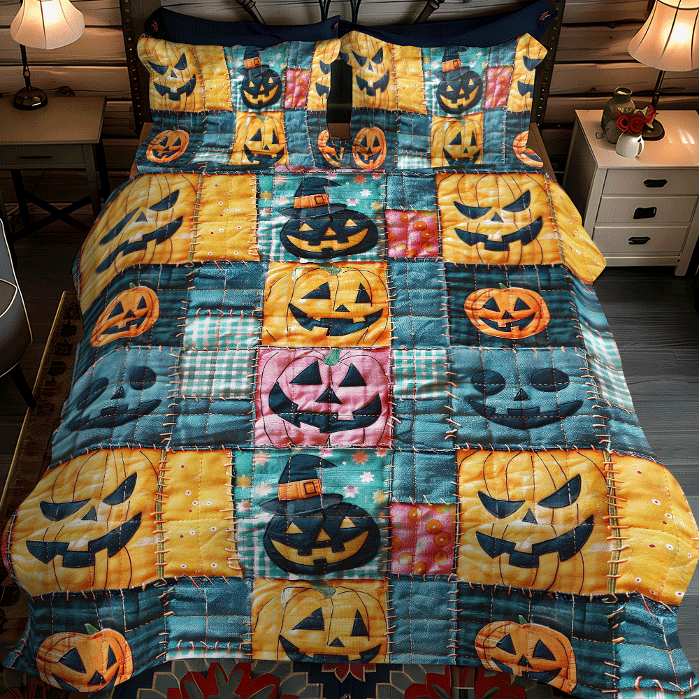 Set di Biancheria da Letto Trapuntata 3 Pezzi Casa Spettrale di Halloween