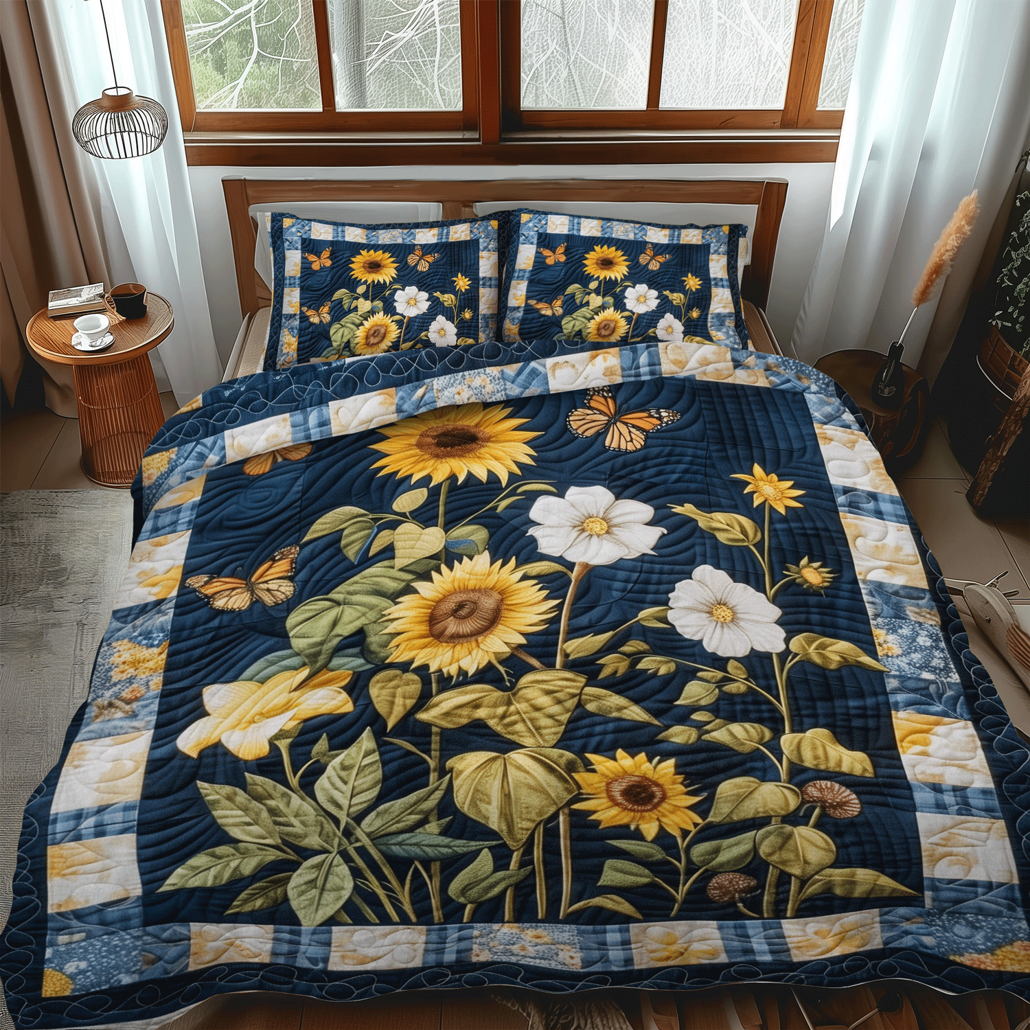Set di Biancheria da Letto Trapuntata 3 Pezzi Fiore del Bagliore