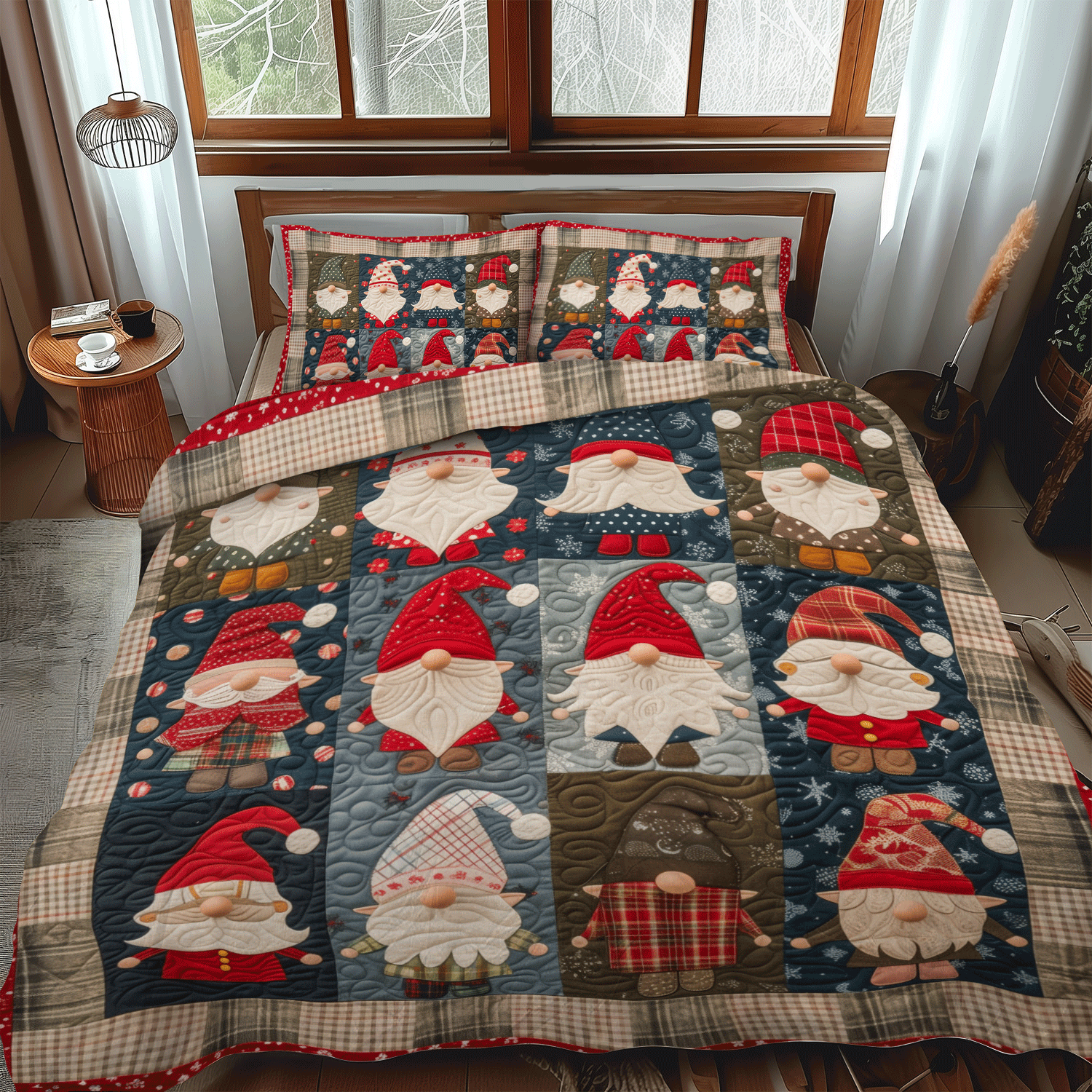 Set di Biancheria da Letto Trapuntata 3 Pezzi Famiglia dello Gnomo
