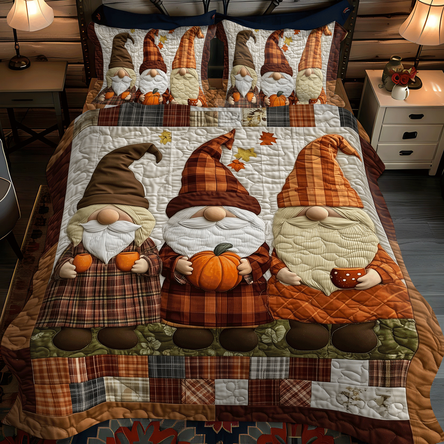 Set di Biancheria da Letto Trapuntata 3 Pezzi Parata dello Gnomo della Zucca