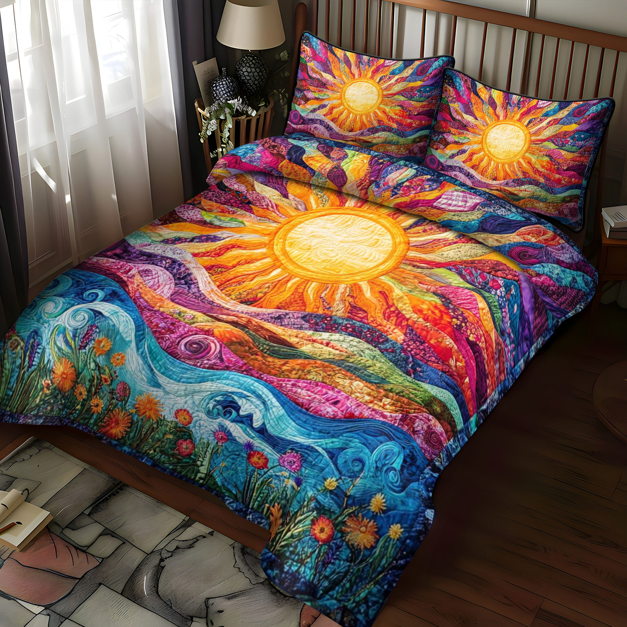 Set di Biancheria da Letto Trapuntata 3 Pezzi Orizzonte Dorato