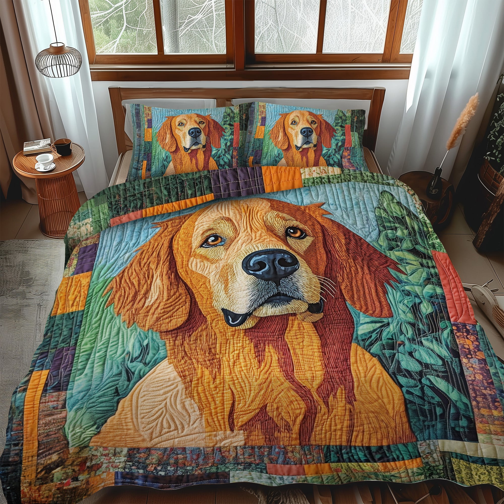 Set di Biancheria da Letto Trapuntata 3 Pezzi Retriever Dorato nel Giardino