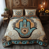 Set di Biancheria da Letto Trapuntata 3 Pezzi Occhio Dorato