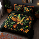 Set di Biancheria da Letto Trapuntata 3 Pezzi Colibrì Dorato del Giardino