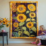 Girasole dal Bagliore Dorato Quilt Artistico da Parete