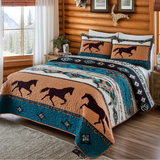 Set di Biancheria da Letto Trapuntata 3 Pezzi Cavallo Dorato