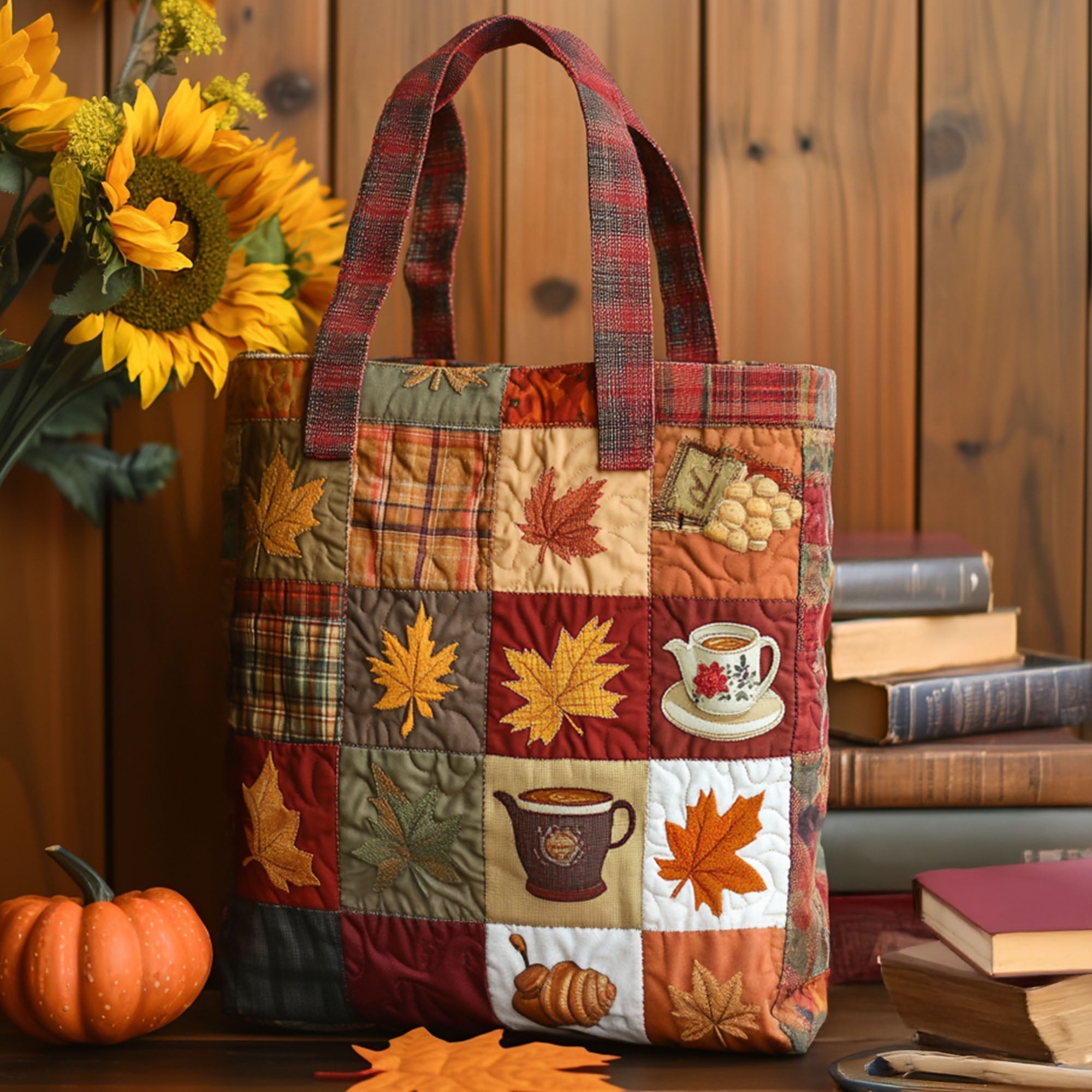 Foglie Dorate Borsa Tote Trapuntata
