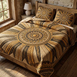 Set di Biancheria da Letto Trapuntata 3 Pezzi Mandala Dorato