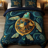 Set di Biancheria da Letto Trapuntata 3 Pezzi Barriera Corallina Dorata