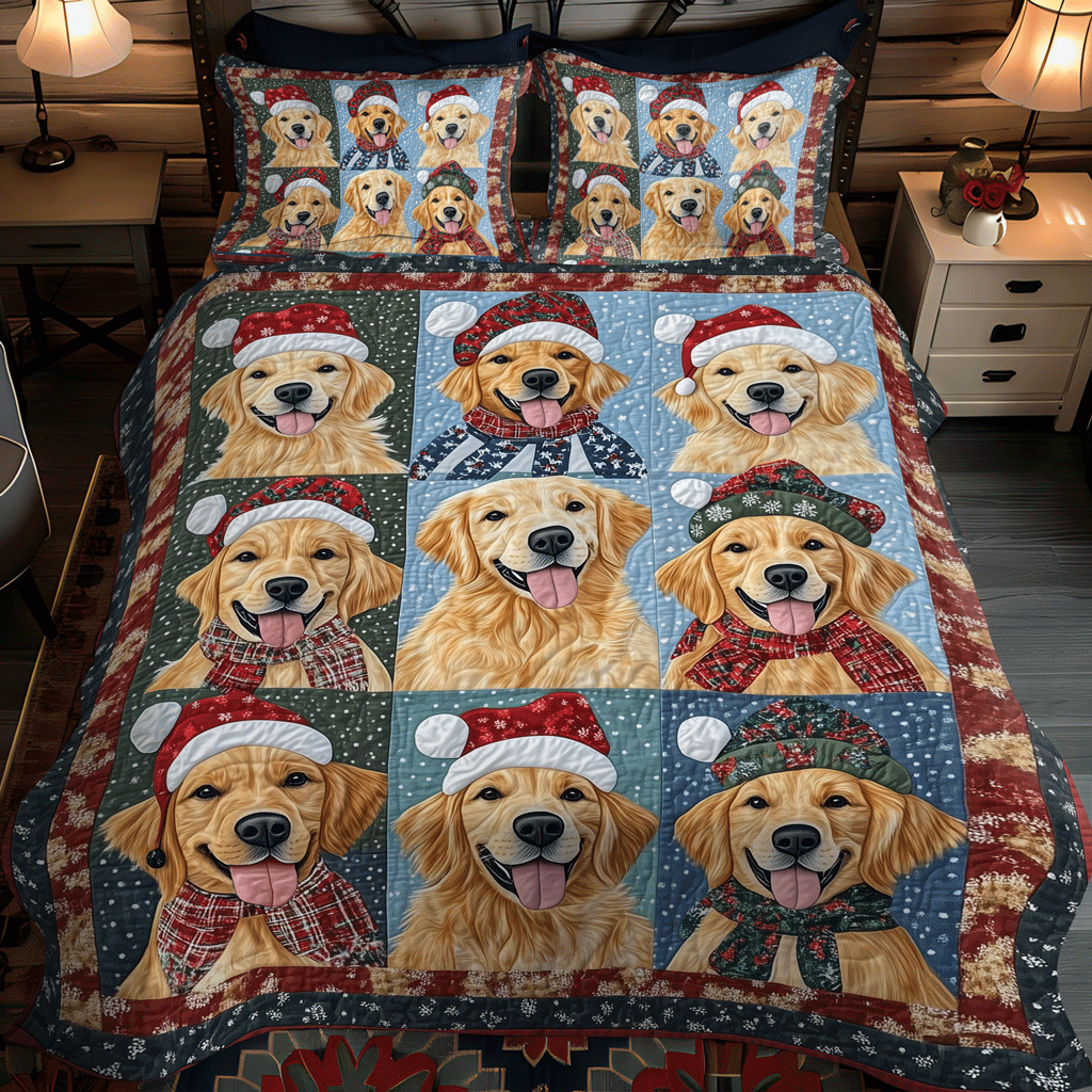 Set di Biancheria da Letto Trapuntata 3 Pezzi Allegria Dorata del Retriever