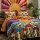 Set di Biancheria da Letto Trapuntata 3 Pezzi Dorato Shrooms