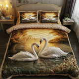 Set di Biancheria da Letto Trapuntata 3 Pezzi Cigno Dorato