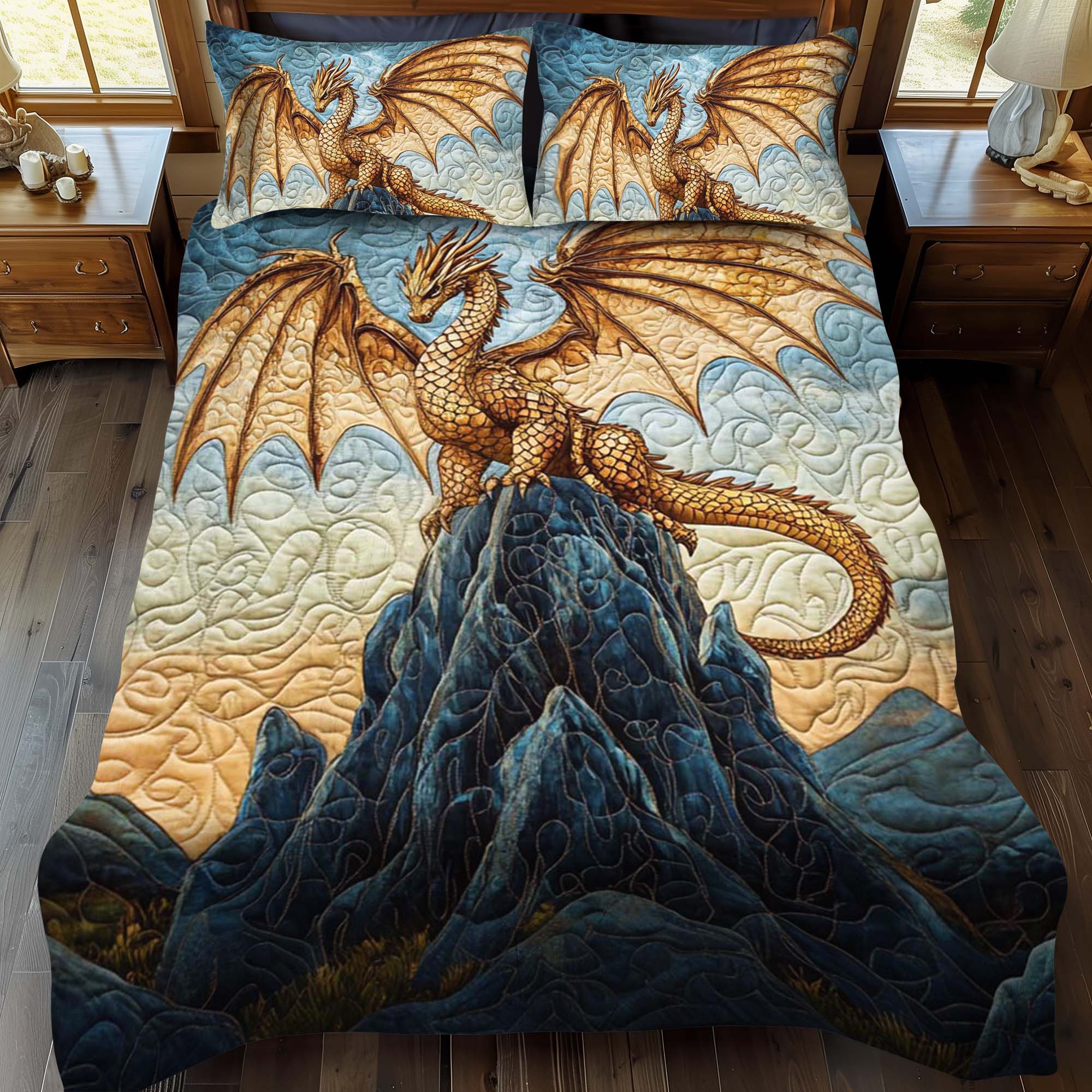 Set di Biancheria da Letto Trapuntata 3 Pezzi Dorato Talon