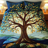 Set di Biancheria da Letto Trapuntata 3 Pezzi Albero Dorato