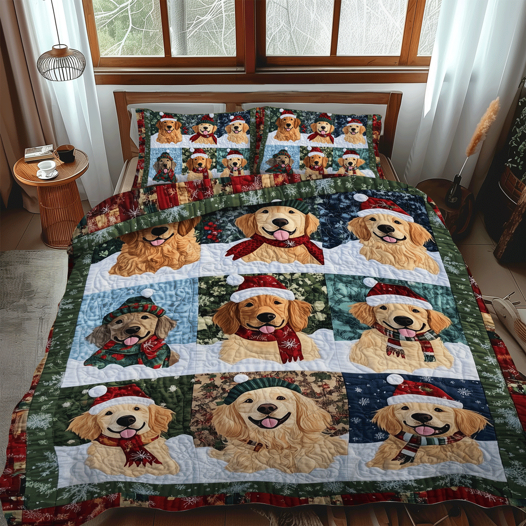 Set di Biancheria da Letto Trapuntata 3 Pezzi Natale Dorato