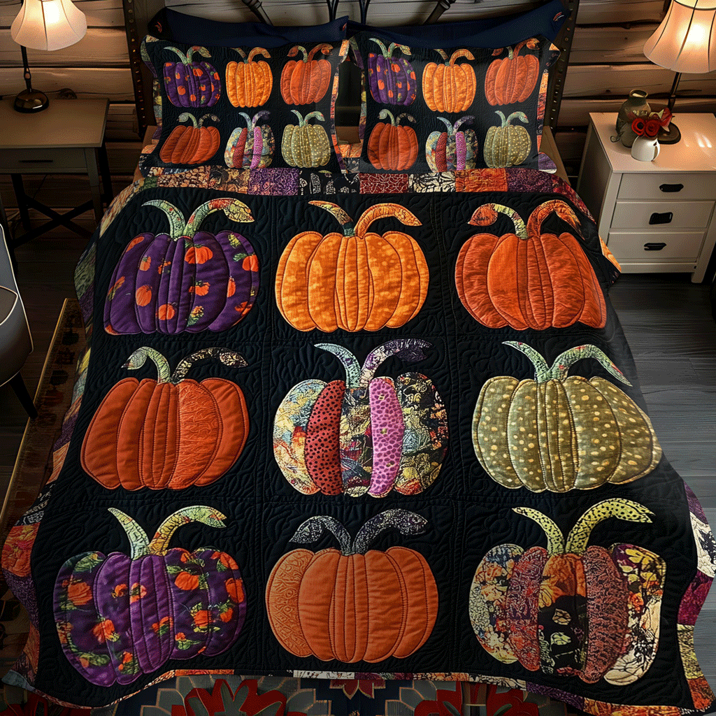 Set di Biancheria da Letto Trapuntata 3 Pezzi Raccolto di Halloween