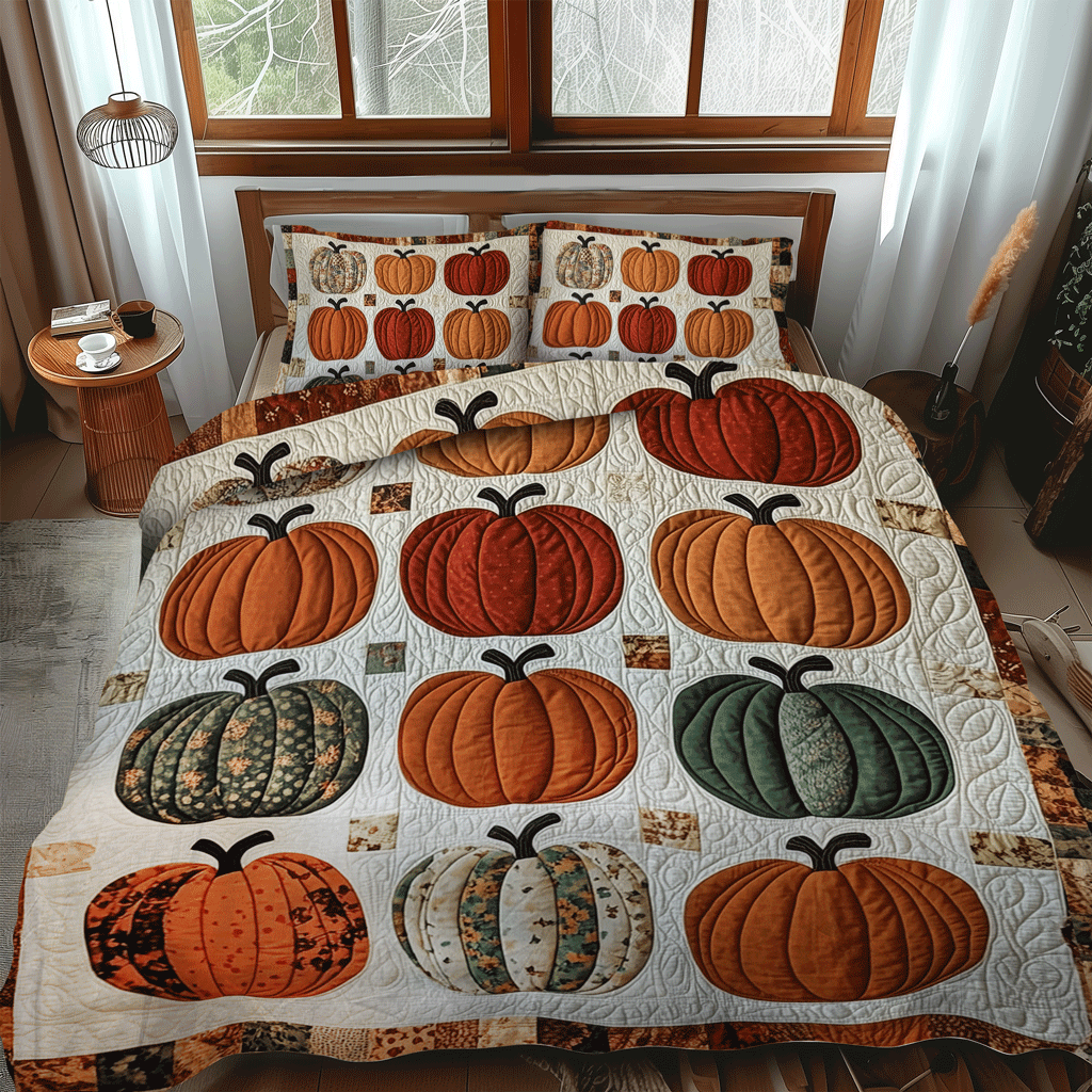 Set di Biancheria da Letto Trapuntata 3 Pezzi Zucca di Halloween