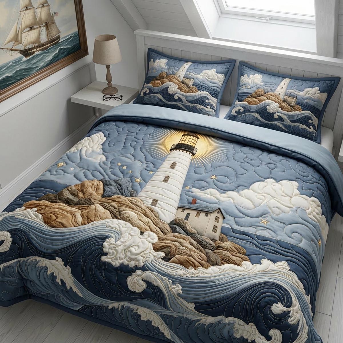 Set di Biancheria da Letto Trapuntata 3 Pezzi Luce del Porto