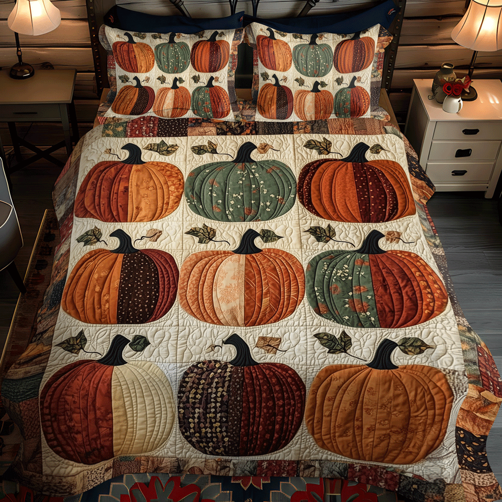 Set di Biancheria da Letto Trapuntata 3 Pezzi Zucca del Raccolto
