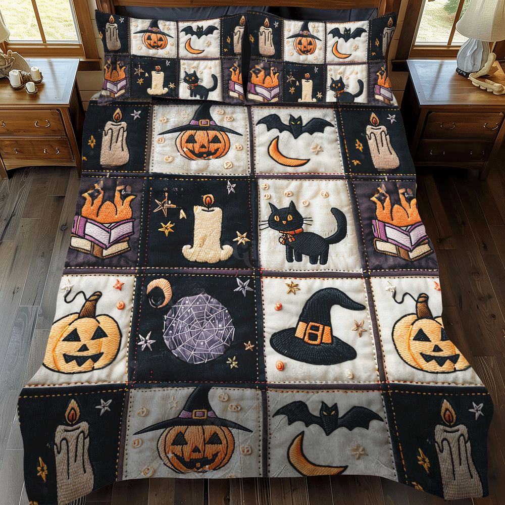 Set di Biancheria da Letto Trapuntata 3 Pezzi Casa Infestata di Halloween