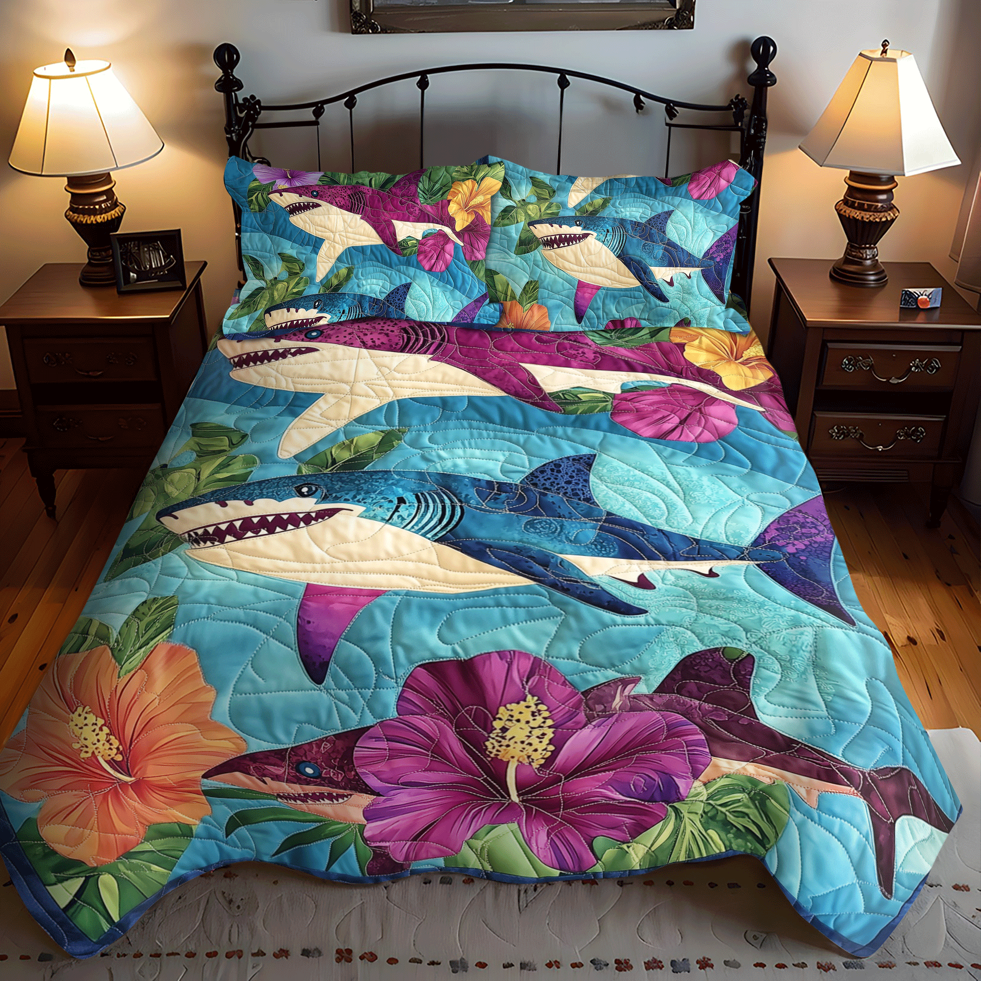 Set di Biancheria da Letto Trapuntata 3 Pezzi Squalo di Hawaiian